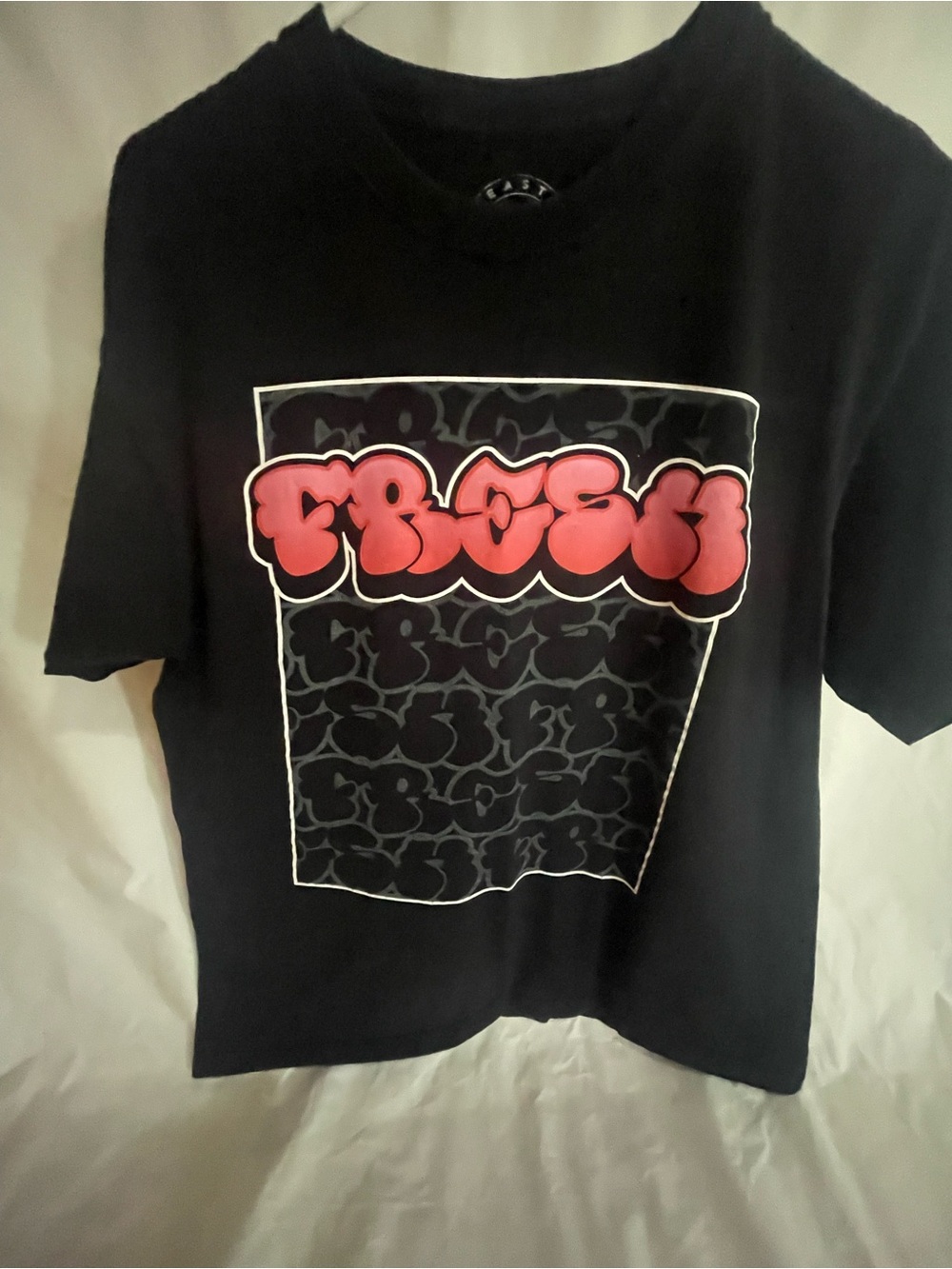 Black Short-Sleeve Graphic Tee with Pink Bubble Logo Vintage